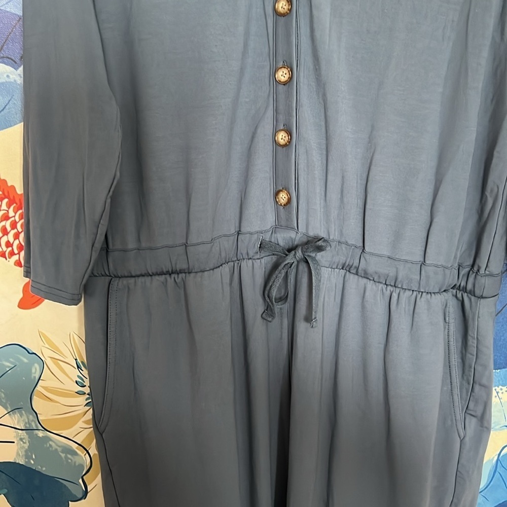 Garnet Hill Relaxed Fit French Terry Ankle Length V-neck Jumpsuit in Blue - M - Picture 7 of 9